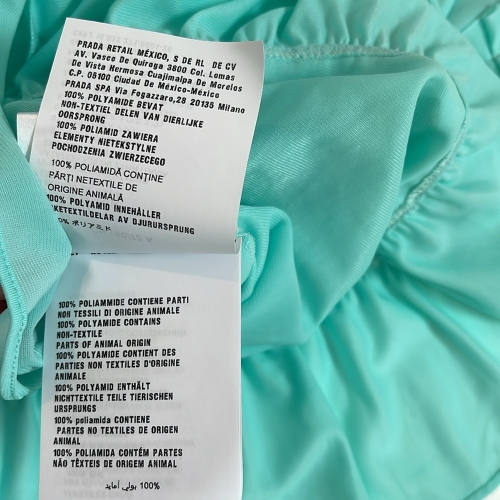 Miu Miu Teal High-Neck Ruffle Hem Long Sleeve Blouse - Picture 9 of 9